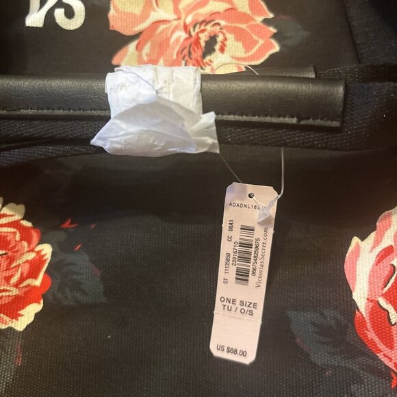New Victoria Secret Black & Pink Floral Bag NWT Large Travel Bag - Picture 2 of 6